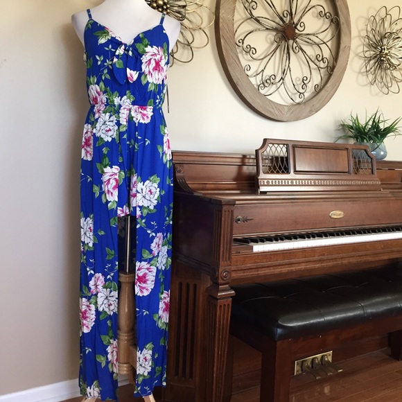 As U Wish Dresses & Skirts - NWT Size Large Romper Maxi Dress / Blue Floral